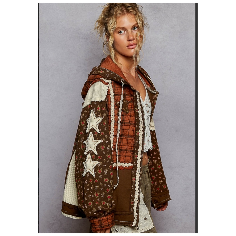 Pol Star & Peace Sign Patchwork Hoodie Jacket - image 2